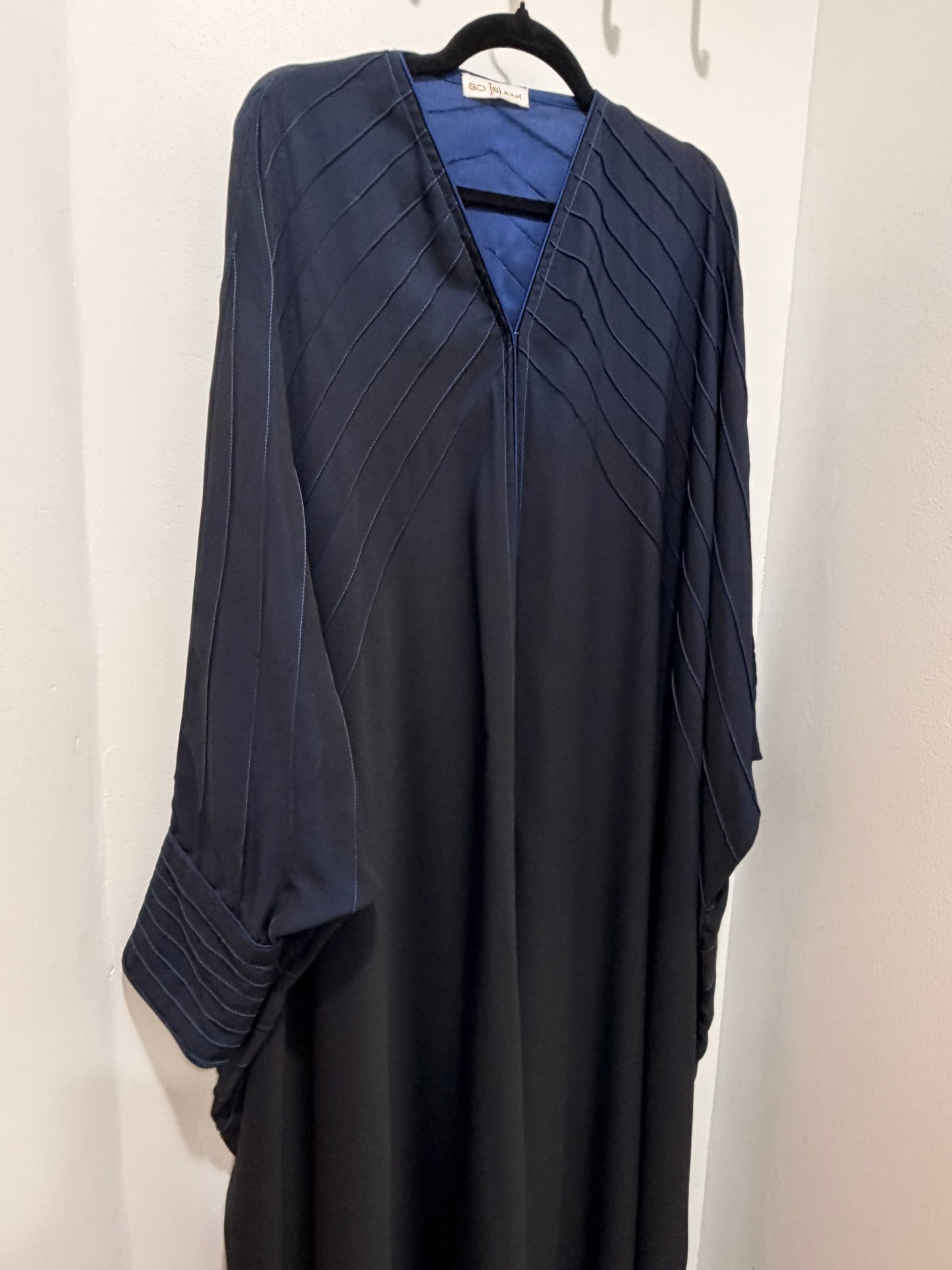 Navy Pleated Open Abaya
