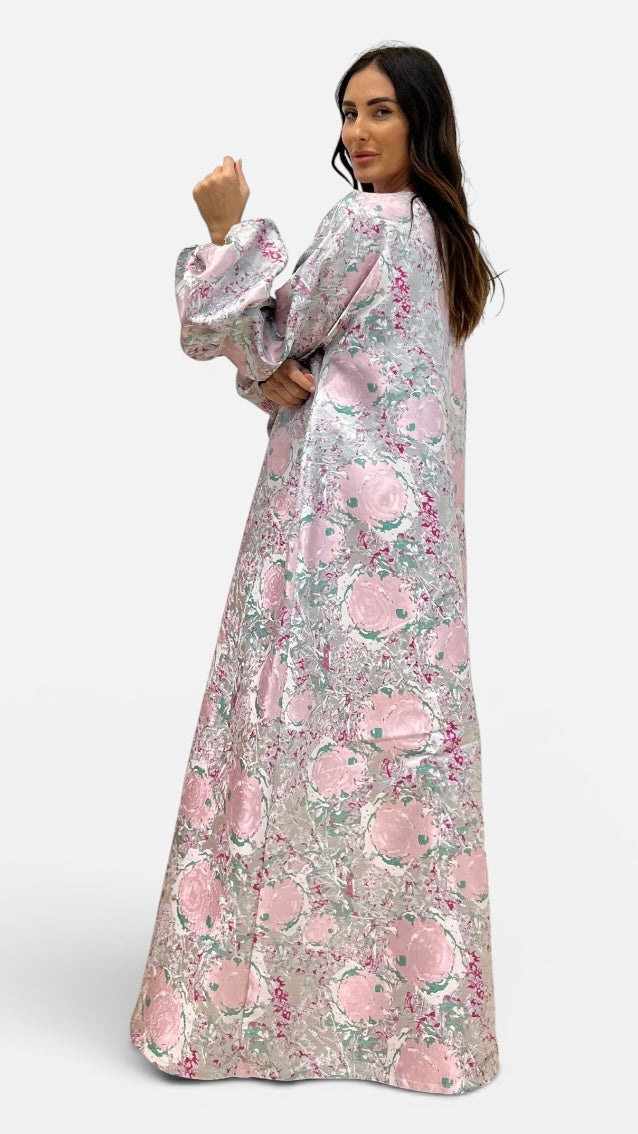 Pastel Floral Two-Piece Caftan with Inner Dress