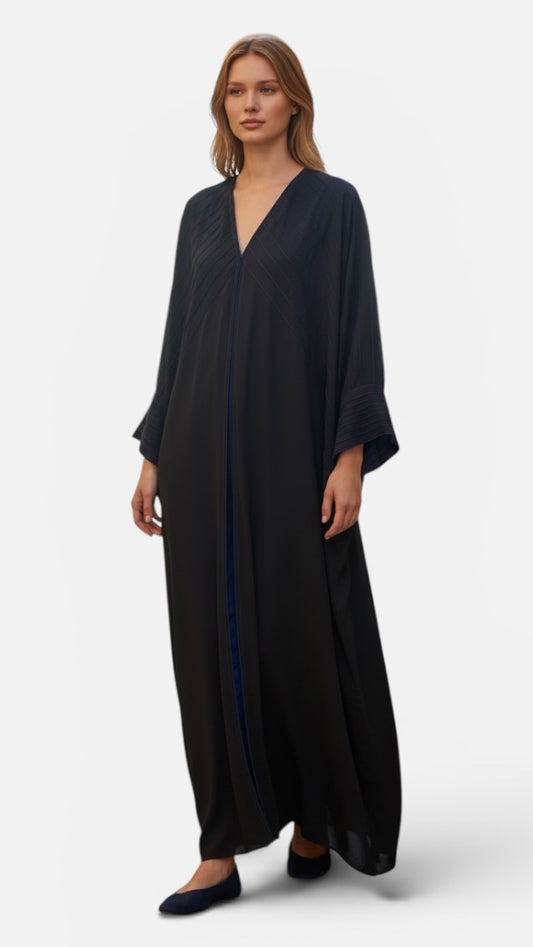 Navy Pleated Open Abaya