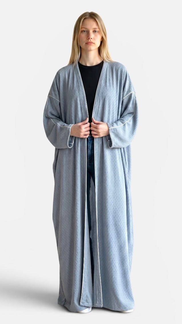 Pearl Grey Textured Open Abaya