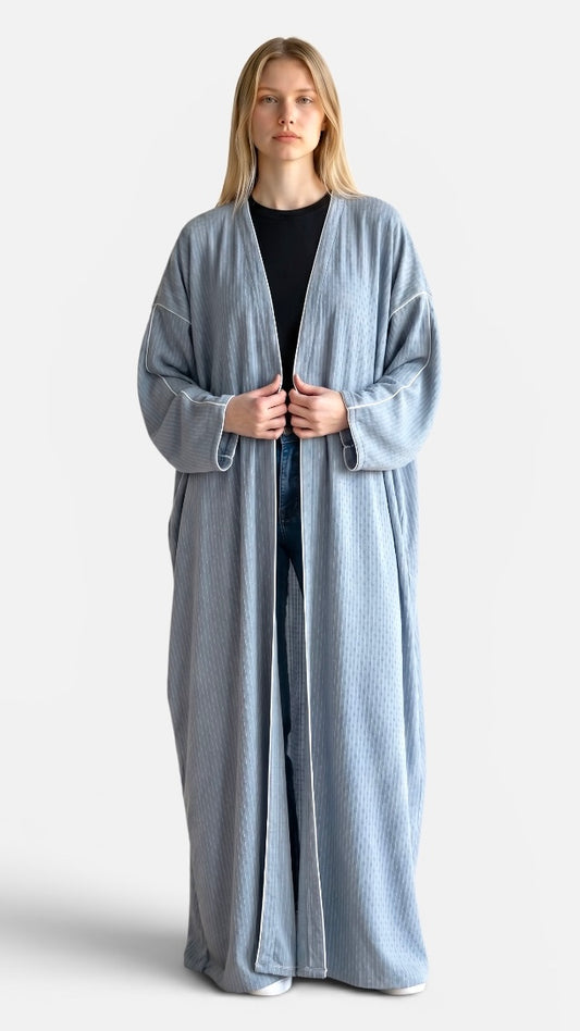 Pearl Grey Textured Open Abaya