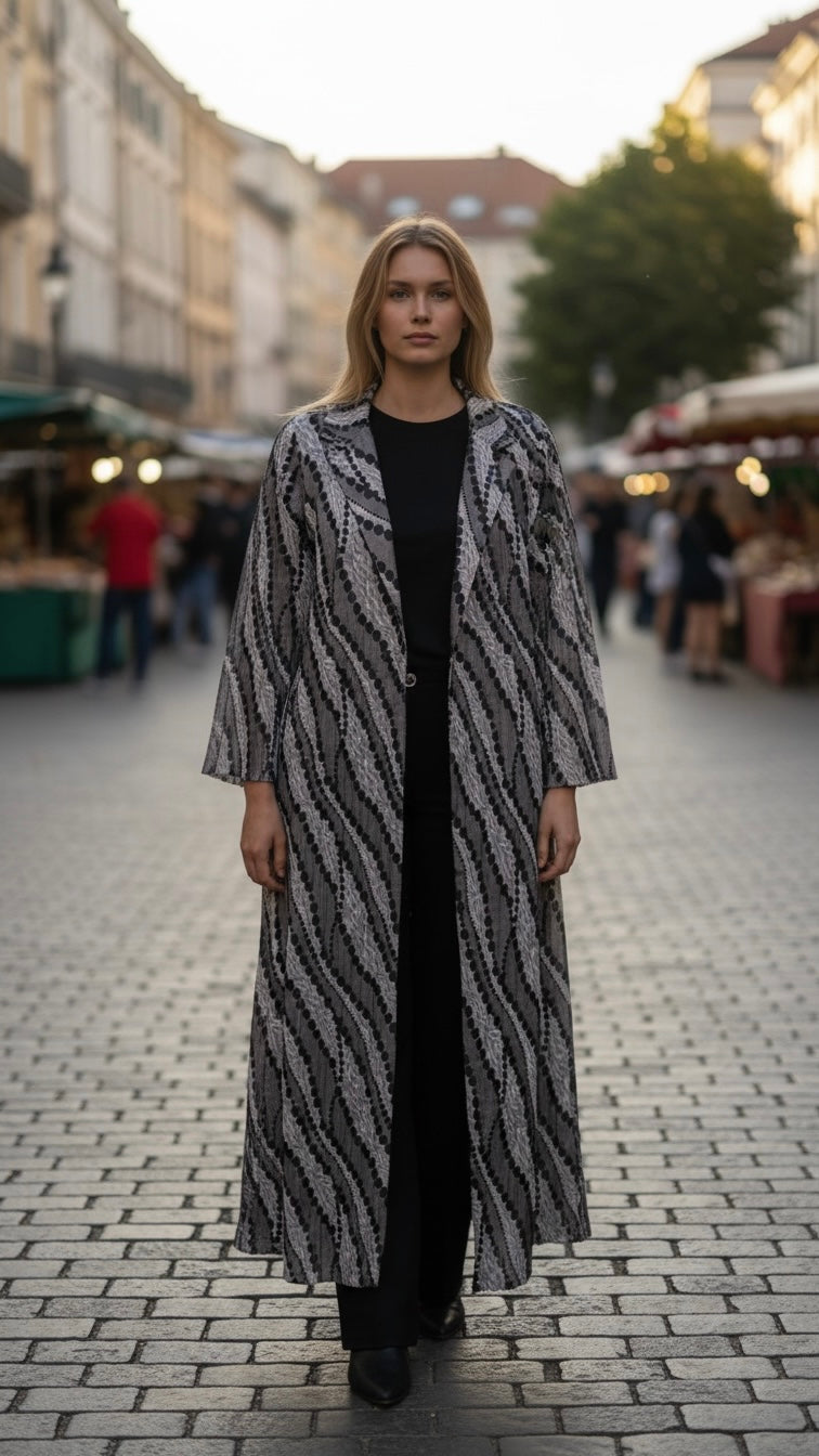 Silver Pattern Jacquard Abaya