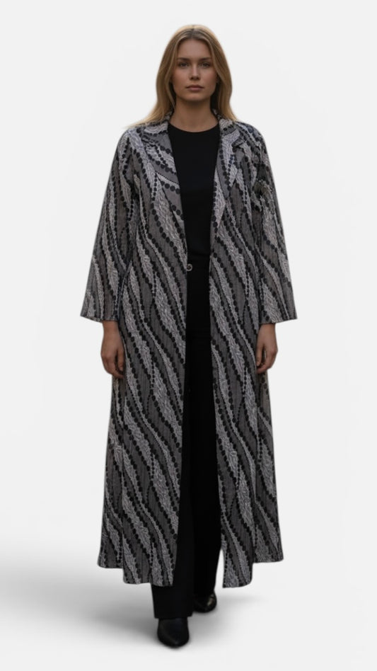 Silver Pattern Jacquard Abaya